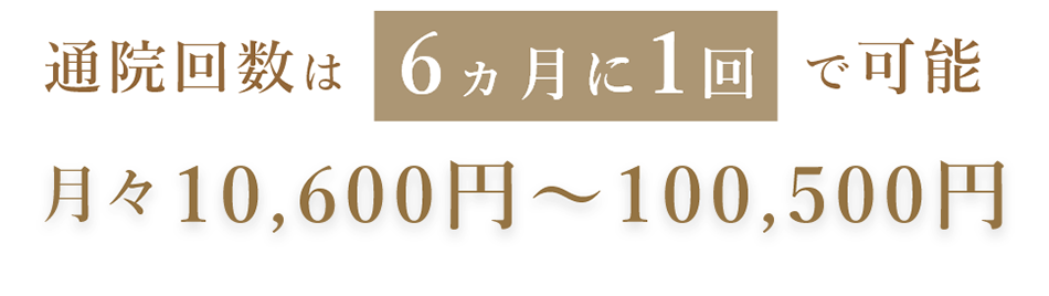 6ヵ月~1年に1度の通院で治療可能月々10,600円〜100,500円